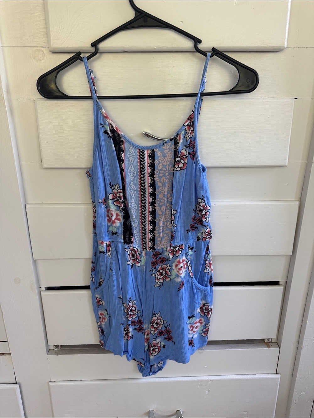 Blue Floral Sleeveless Romper